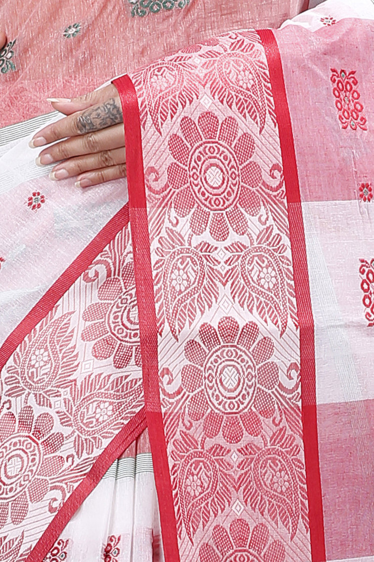 White Pure Cotton RajSahi Tant Saree (957)